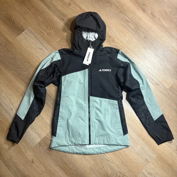 NWT Adidas TERREX Xperior Hybrid RAIN.RDY Rain Jacket S small silver green black - Picture 5 of 12